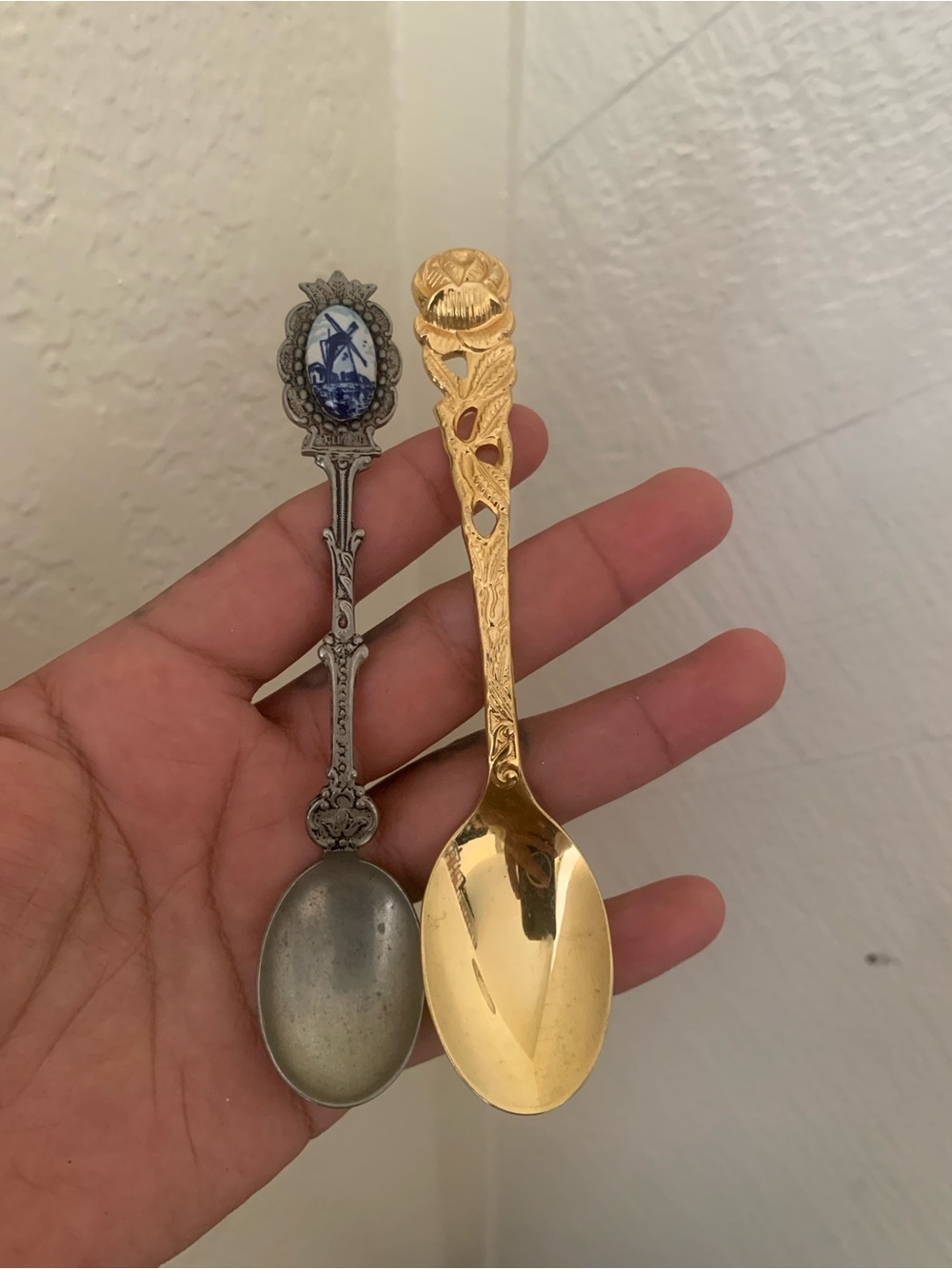 vintage Set of Two Decorative Collectible Spoons - Gold and Silver Tones